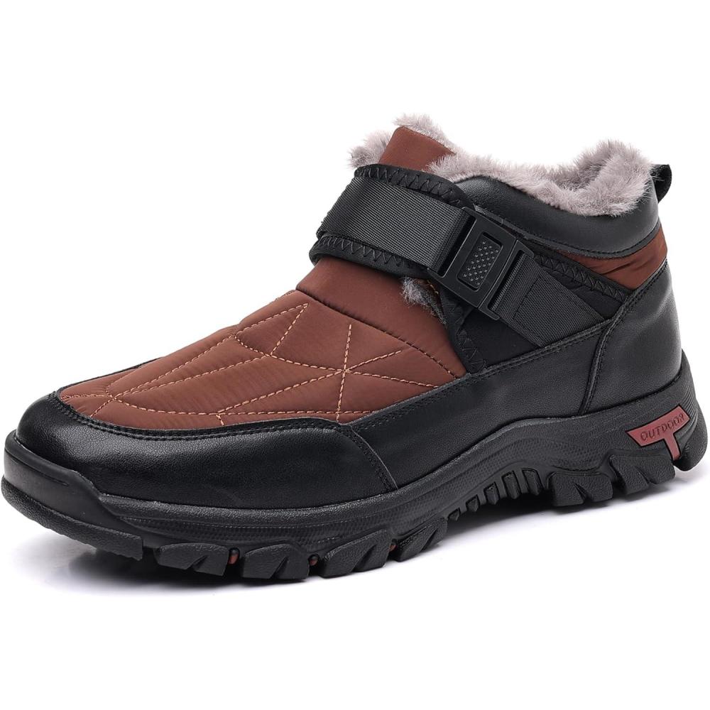imageCOSIDRAM Mens Snow Boots Outdoor Winter Warm Hiking Ankle Boots Anti Slip Insulated Work ShoesBBrown