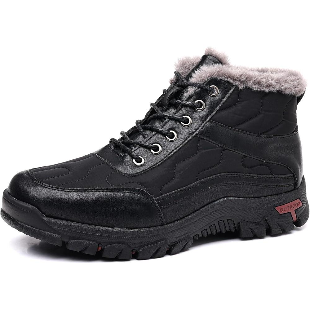 imageCOSIDRAM Mens Snow Boots Outdoor Winter Warm Hiking Ankle Boots Anti Slip Insulated Work ShoesDBlack
