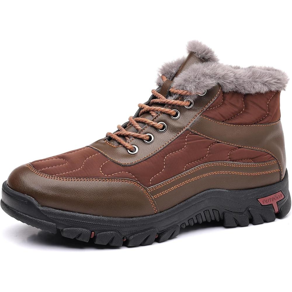 imageCOSIDRAM Mens Snow Boots Outdoor Winter Warm Hiking Ankle Boots Anti Slip Insulated Work ShoesDBrown