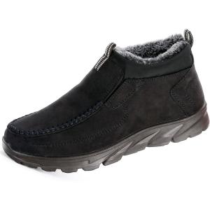 COSIDRAM Men Shoes Winter Snow Boots Cotton-padded Slip on Casual Warm Walking Sneakers House Shoes(A/Black)