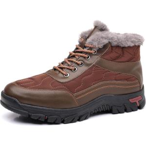 COSIDRAM Mens Snow Boots Outdoor Winter Warm Hiking Ankle Boots Anti Slip Insulated Work Shoes(D/Brown)