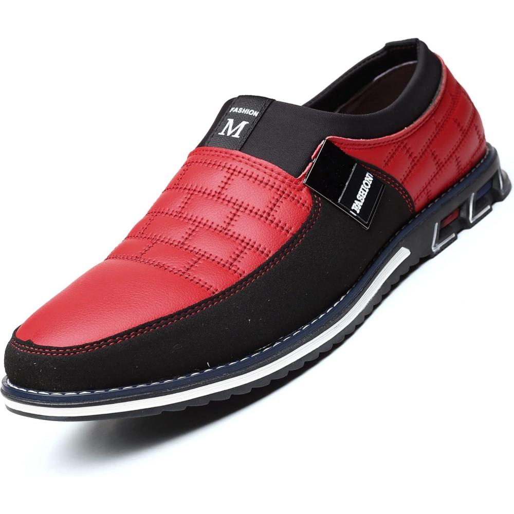 imageCOSIDRAM Mens Casual Shoes Sneakers Loafers Comfort Walking Shoes for Male Business Work Office DressSlip onRed