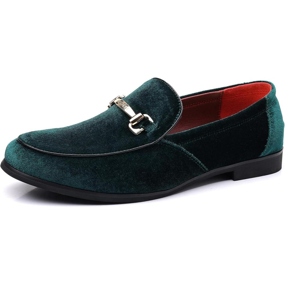 imageCOSIDRAM Mens Dress Shoes Loafers Business Classic Suede Luxury Copper Chain Party Wedding Moccasins for MaleAGreen