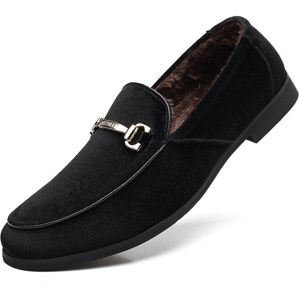 imageCOSIDRAM Mens Dress Shoes Loafers Business Classic Suede Luxury Copper Chain Party Wedding Moccasins for MaleSBlack