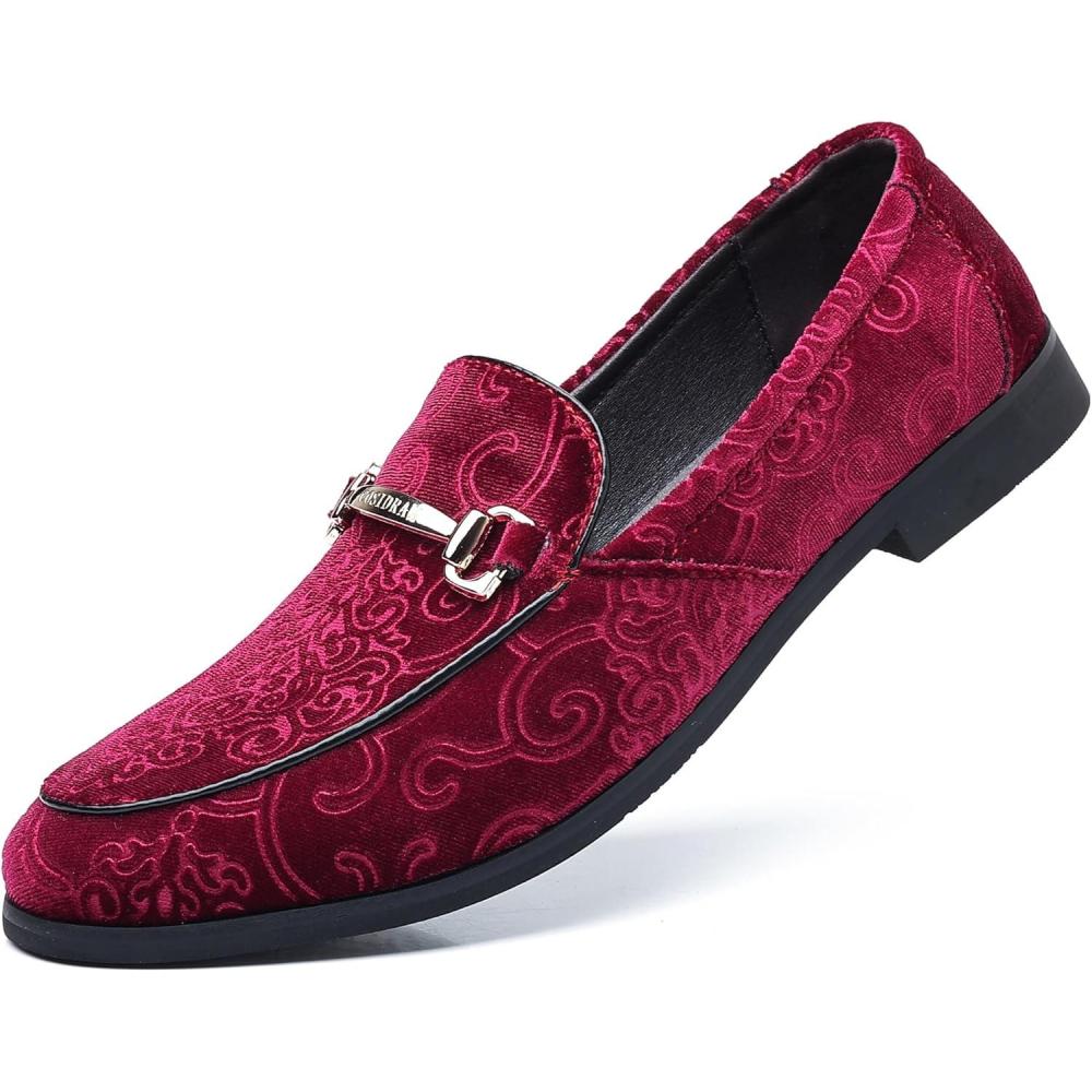 imageCOSIDRAM Mens Velvet Penny Loafers Luxury Vintage Jacquard Pattern Classic Gold Buckle Party Prom Dress ShoesAWinered
