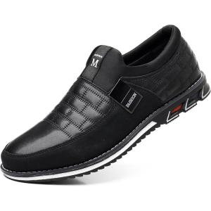 COSIDRAM Mens Casual Shoes Sneakers Loafers Comfort Walking Shoes for Male Business Work Office Dress(Y/Black)