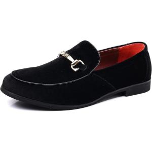 COSIDRAM Mens Dress Shoes Loafers Business Classic Suede Luxury Copper Chain Party Wedding Moccasins for Male(A/Black)