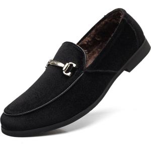 COSIDRAM Mens Dress Shoes Loafers Business Classic Suede Luxury Copper Chain Party Wedding Moccasins for Male(S/Black)