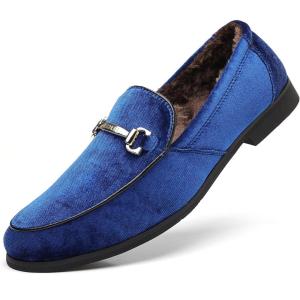 COSIDRAM Mens Dress Shoes Loafers Business Classic Suede Luxury Copper Chain Party Wedding Moccasins for Male(S/Blue)