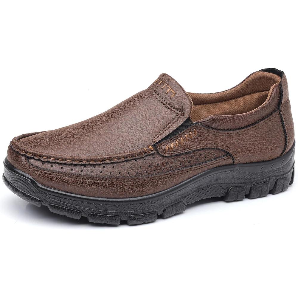 imageCOSIDRAM Mens Casual Loafers Shoes Lightweight Luxury Comfort Bussiness Office Walking Shoes for MaleABrown