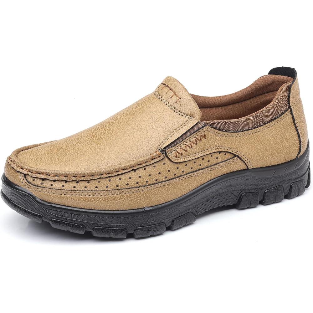 imageCOSIDRAM Mens Casual Loafers Shoes Lightweight Luxury Comfort Bussiness Office Walking Shoes for MaleATan