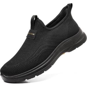 COSIDRAM Men’s Step in Shoes Hands Free Breathable Mesh Cushioned Lightweight Comfort Slip On Athletic Gym Workout Sneaker(A/Black)