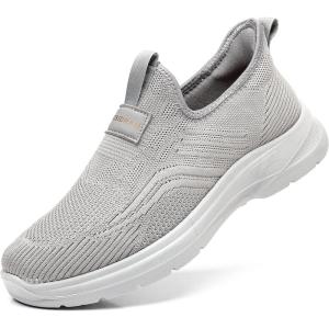 COSIDRAM Men’s Step in Shoes Hands Free Breathable Mesh Cushioned Lightweight Comfort Slip On Athletic Gym Workout Sneaker(A/Grey)