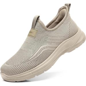 COSIDRAM Men’s Step in Shoes Hands Free Breathable Mesh Cushioned Lightweight Comfort Slip On Athletic Gym Workout Sneaker(A/Khaki)