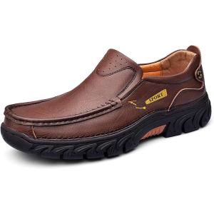 COSIDRAM Men Walking Sneakers Luxury Leather Shoes Casual Shoes Loafers for Male(X/Dark Brown)